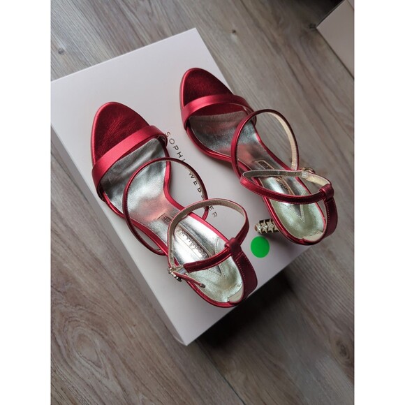 Sophia Webster Rosalind Crystal Star mid Red Gold Heels Womens 38.5 - Picture 4 of 16